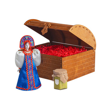Подарочный набор: кукла фарфоровая, крем-мед, красный