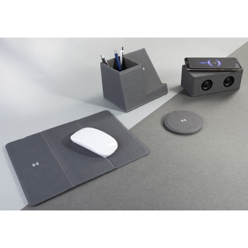 Bluetooth колонка "Cool Gray" с двумя динамиками (2х3Вт) и беспроводным зарядным устройством, переработанный пластик (RPET)
