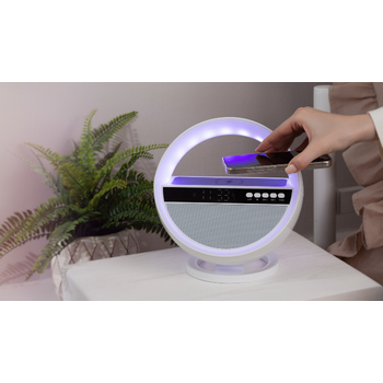 Bluetooth колонка "Smart Orb" 5Вт с беспроводным (15W) ЗУ, лампой, часами, FM радио