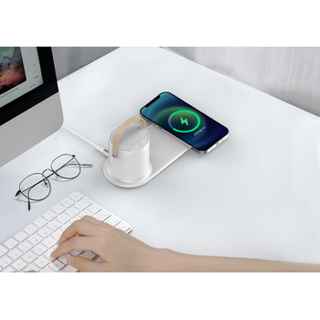 Настольная беспроводная (15W) зарядная станция "Smart Home" с bluetooth колонкой-лампой