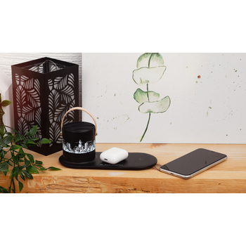 Настольная беспроводная (15W) зарядная станция "Blacksmith" с bluetooth колонкой с подсветкой логотипа