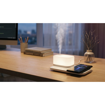 Настольная беспроводная (15W) зарядная станция  "Smart Base" с увлажнителем и лампой