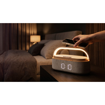 Bluetooth стерео-колонка "Smart Band" 10Вт (2х5Вт) с беспроводным (15W) ЗУ, лампой, часами, FM радио