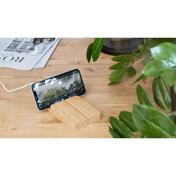 Беспроводное (10W) зарядное устройство "Bamboo Power" 5000 mAh с подставкой под смартфон, бамбук