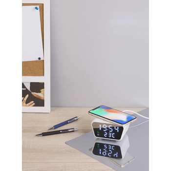 Настольные часы "Smart Clock" с беспроводным (15W) зарядным устройством, будильником и термометром