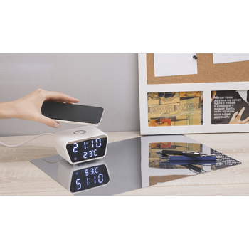 Настольные часы "Smart Clock" с беспроводным (15W) зарядным устройством, будильником и термометром