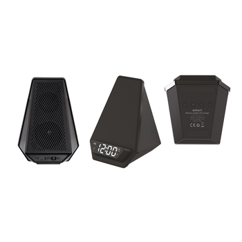 Настольная Bluetooth колонка (3Вт) "Smart Pyramid" с часами и беспроводным (15W) зарядным устройством, с подсветкой логотипа