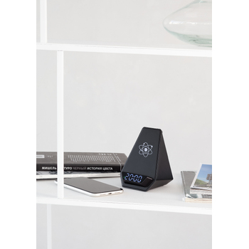 Настольная Bluetooth колонка (3Вт) "Smart Pyramid" с часами и беспроводным (15W) зарядным устройством, с подсветкой логотипа