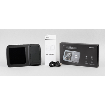 Настольные часы "Smart Screen" с беспроводным (15W) зарядным устройством, гигрометром, термометром, календарём, с подсветкой логотипа
