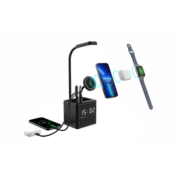 Лампа "Smart Flex" с беспроводным 3в1 (15W) ЗУ с MagSafe, часами, карандашницей и подсветкой логотипа