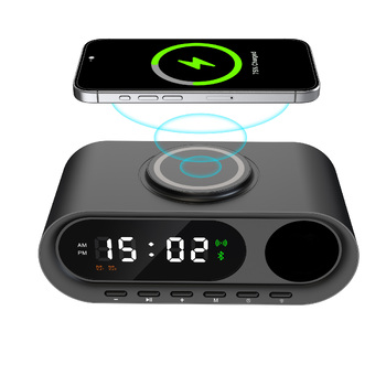 Настольные часы "Smart Hub" с bluetooth колонкой 5Вт, беспроводной (15W) зарядкой и подсветкой логотипа