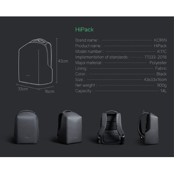 Рюкзак KORIN HiPack 43х33х16 см, черный