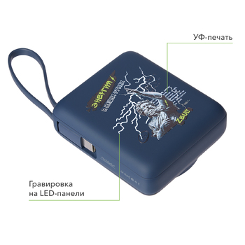 Внешний аккумулятор с подсветкой Риттер PD (Ritter PD) 10000mAh с функцией беспроводной зарядки 15W, синий
