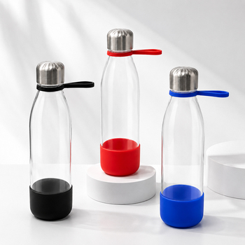 Бутылка стеклянная с манжетой и держателем Glassy, красная