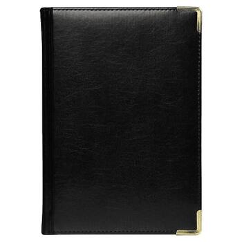 Ежедневник полудатированный Classic Pristine Gold А5, черный с золотом, с металлическими уголками, в твердой обложке с поролоном