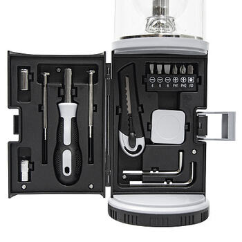 Набор инструментов Tools lantern cо встроенной лампой, 15 инструментов, черный, в пластиковом футляре