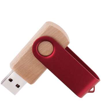 Флешка TWIST WOOD COLOR Светлое дерево с красным 4014.31.03.32ГБ3.0