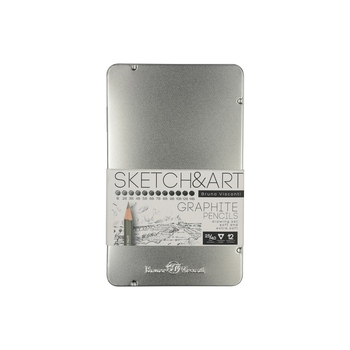 Набор чернографитовых карандашей  "Sketch & Art" ,12 шт. b-14b,  металлическая коробка с ложементом