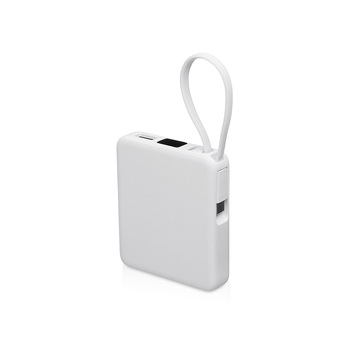 Внешний аккумулятор со встроенным кабелем USB-C «Дэнси», 5000 мАч, белый