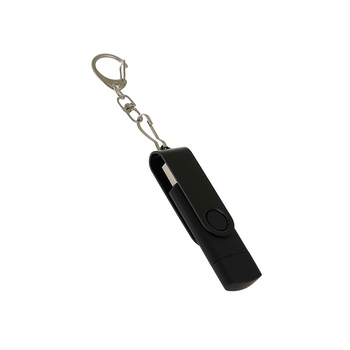 USB-флешка на 128 Гб 2 в 1 поворотный механизм, c дополнительным разъемом Type-C с одноцветным металлическим клипом, черный