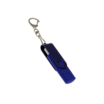 USB-флешка на 128 Гб 2 в 1 поворотный механизм, c дополнительным разъемом Type-C с одноцветным металлическим клипом, синий