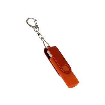USB-флешка на 256 Гб 2 в 1 поворотный механизм, c дополнительным разъемом Type-C с одноцветным металлическим клипом, оранжевый