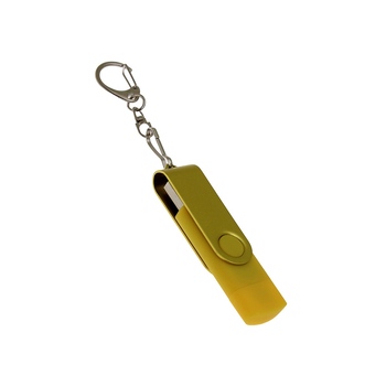 USB-флешка на 64 Гб 2 в 1 поворотный механизм, c дополнительным разъемом Type-C с одноцветным металлическим клипом, желтый