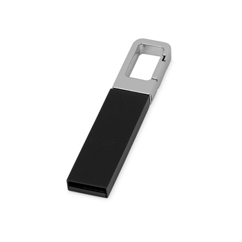 Флеш-карта USB 2.0 16 Gb с карабином "Hook", черный/серебристый