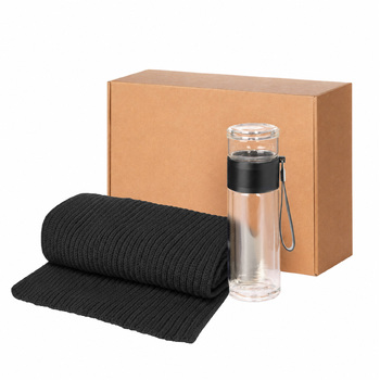 Подарочный набор Терсо, Форгес (Terso, Forges), черный (термобутылка, шарф)