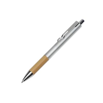 Ручка металлическая шариковая "Sleek", серебристый/бамбук
