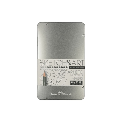 Набор чернографитовых карандашей  "Sketch & Art" ,12 шт. 2h-9b, металлическая коробка с ложементом