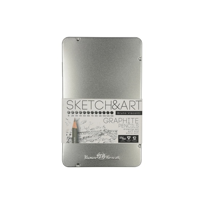 Набор чернографитовых карандашей  "Sketch & Art" ,12 шт. b-14b,  металлическая коробка с ложементом