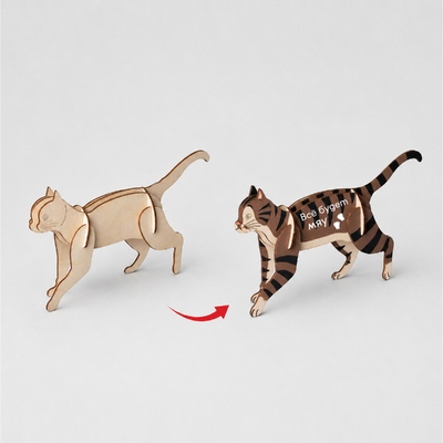 Деревянный 3d пазл "Котик"