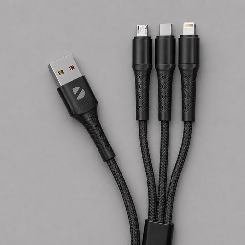 Дата-кабель Armor 3 в 1: micro USB, USB-C, Ligthning, 1.2м, черный, Deppa