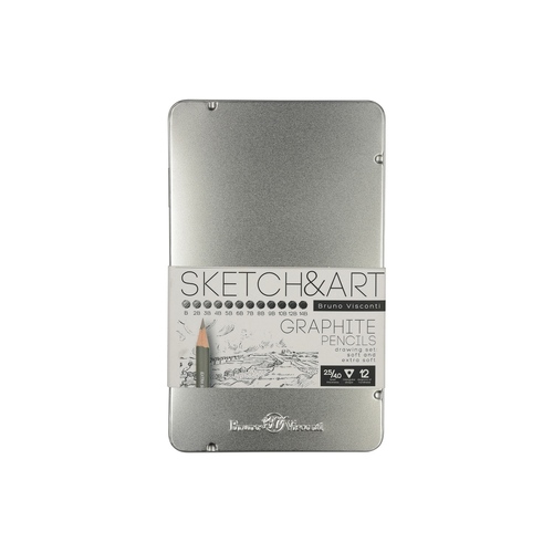 Набор чернографитовых карандашей  "Sketch & Art" ,12 шт. b-14b,  металлическая коробка с ложементом