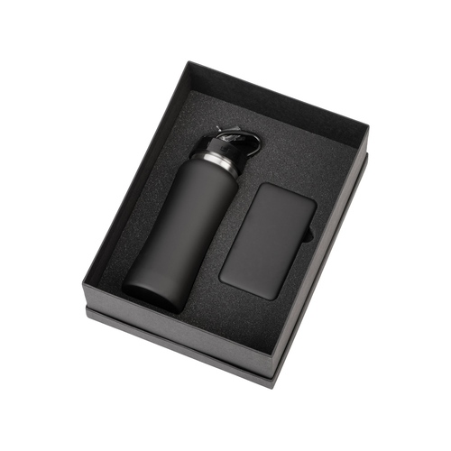 Подарочный набор с бутылкой для воды и повербанком С2, 10000 mAh, черный