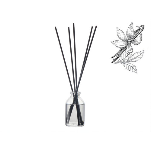 Диффузор с ароматом "Табак и ваниль", 30мл, стекло, пробка, палочки 5 шт., мешочек из органзы черный
