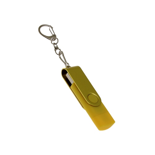 USB-флешка на 8 Гб 2 в 1 поворотный механизм, c дополнительным разъемом Type-C с одноцветным металлическим клипом, желтый