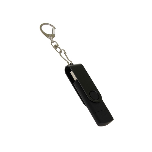 USB-флешка на 32 Гб 2 в 1 поворотный механизм, c дополнительным разъемом Type-C с одноцветным металлическим клипом, черный
