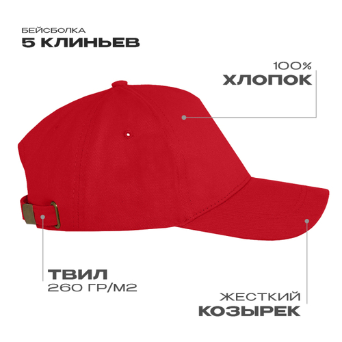 Бейсболка STAN 5 клиньев хлопок, 260, 112, Красный,  (14)  (56-58/ONE SIZE)