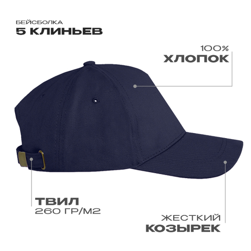 Бейсболка STAN 5 клиньев хлопок, 260, 112, Тёмно-синий,  (46)  (56-58/ONE SIZE)