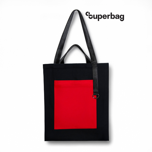Шоппер Superbag Big Pocket, с карманом на молнии (черный с красным)
